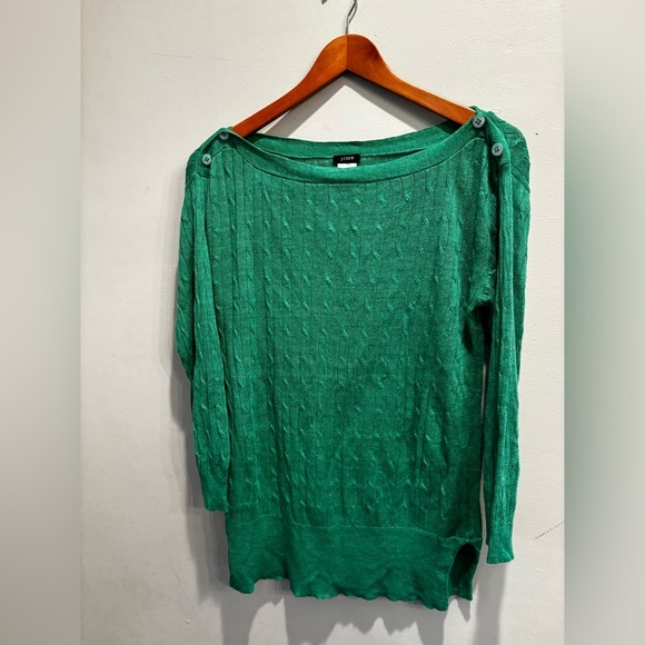 J. Crew Vibrant Green Cable Knit Sweater linen fall  clean simple Christmas - Picture 10 of 11